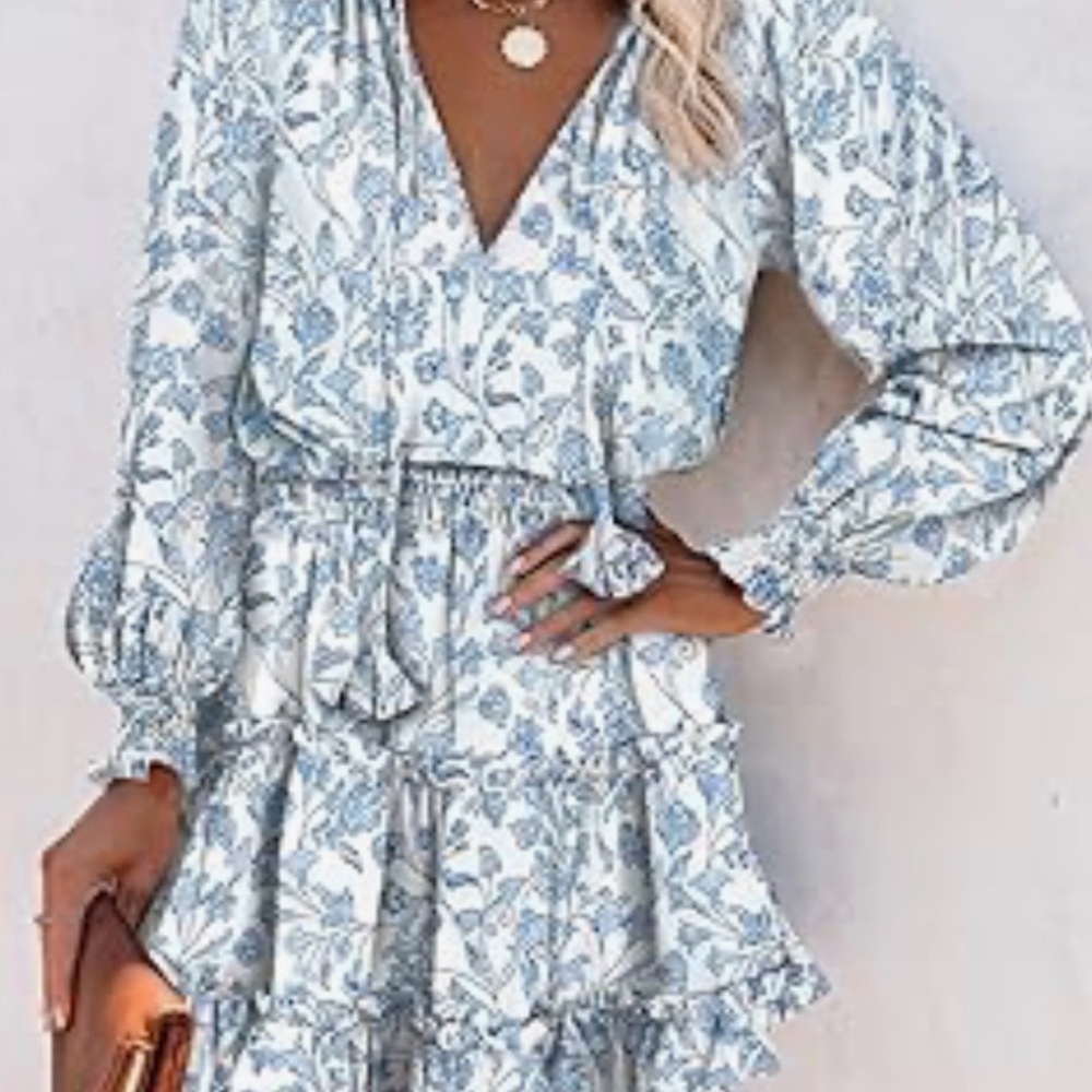 Floral Blue and White Women's Dress